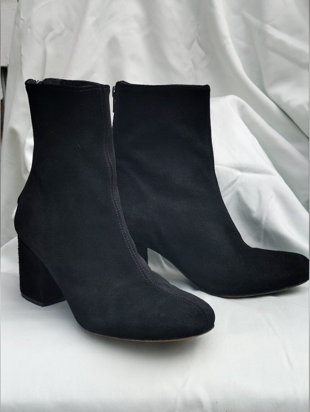 Free People Cecile Black Suede Ankle Boots Block Heel 37